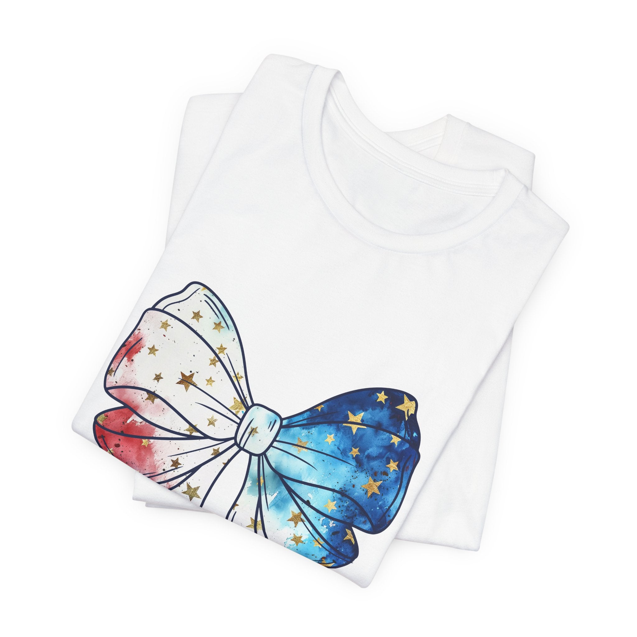 Patriotic Star-Spangled Bow T-Shirt — Red White Blue Ribbon Tee