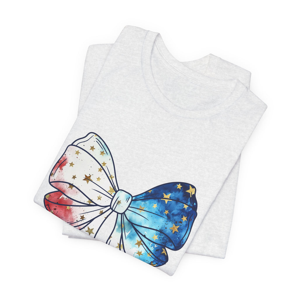 Patriotic Star-Spangled Bow T-Shirt — Red White Blue Ribbon Tee