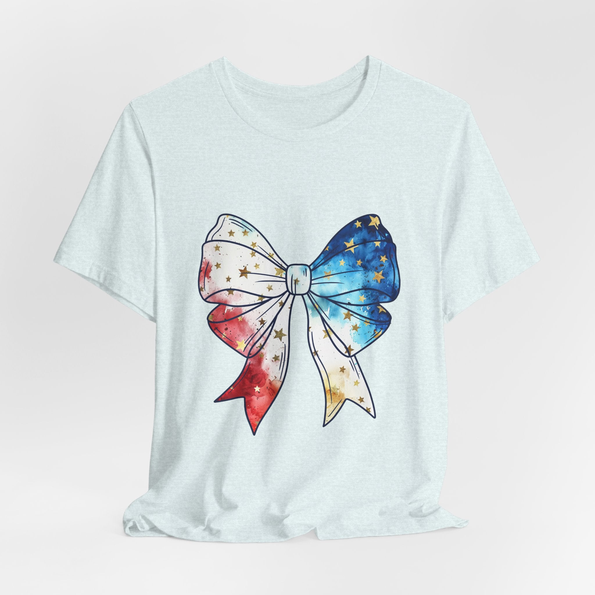 Patriotic Star-Spangled Bow T-Shirt — Red White Blue Ribbon Tee
