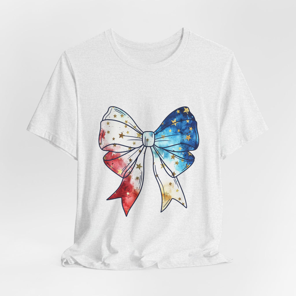 Patriotic Star-Spangled Bow T-Shirt — Red White Blue Ribbon Tee