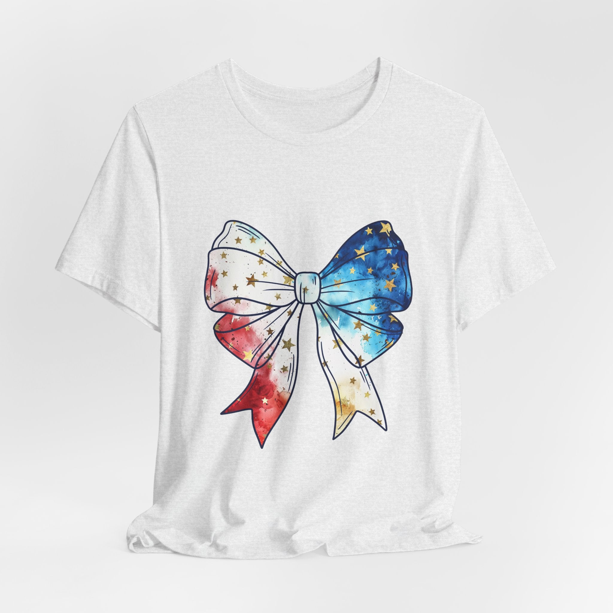Patriotic Star-Spangled Bow T-Shirt — Red White Blue Ribbon Tee