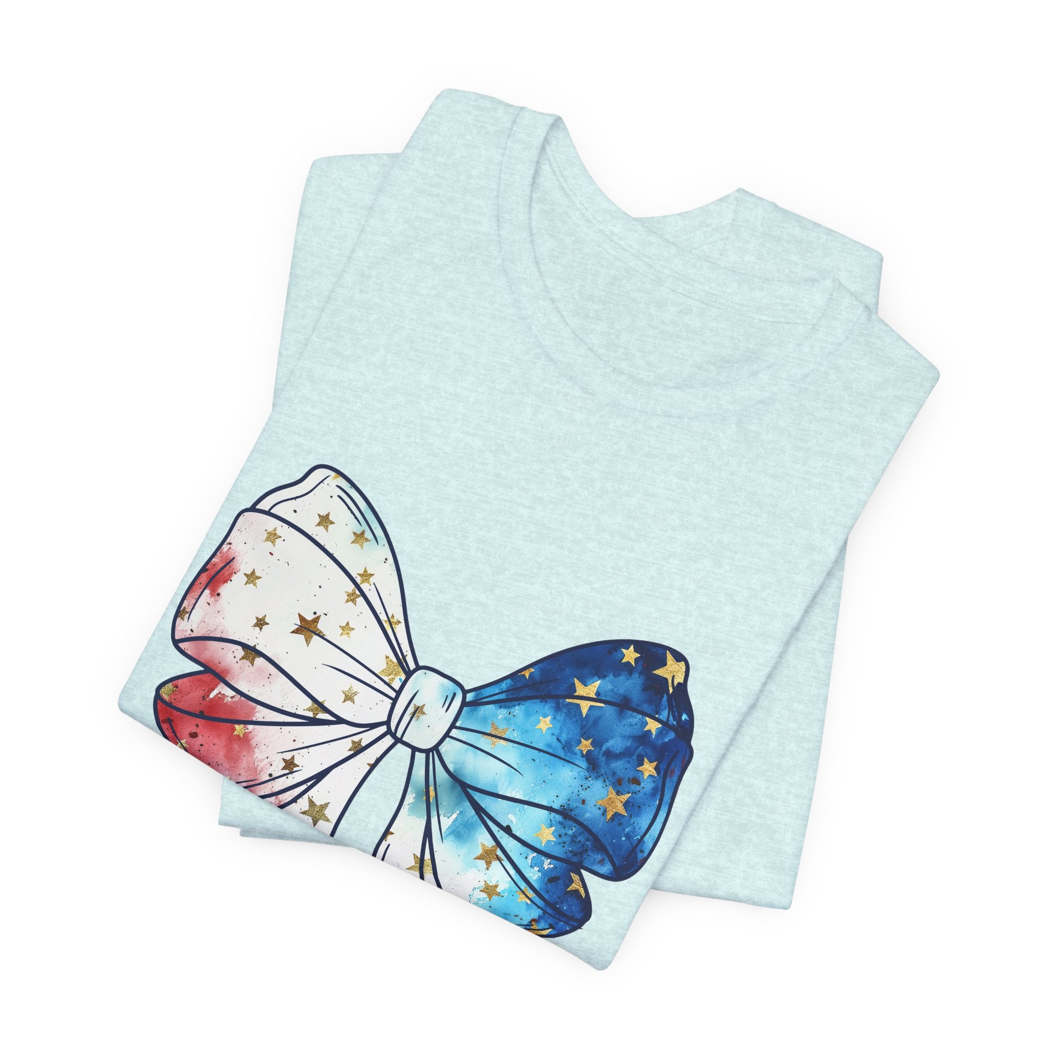 Patriotic Star-Spangled Bow T-Shirt — Red White Blue Ribbon Tee
