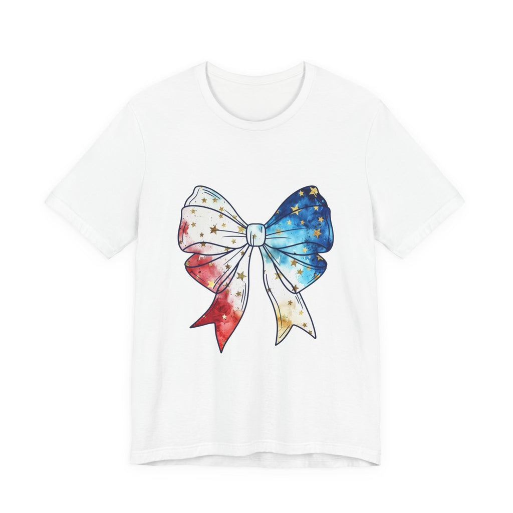 Patriotic Star-Spangled Bow T-Shirt — Red White Blue Ribbon Tee